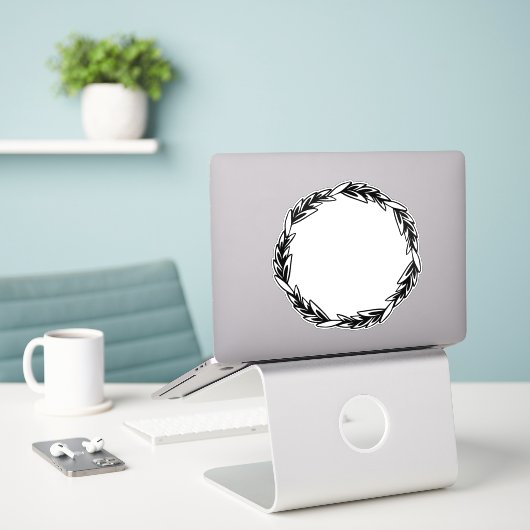 Rustikaler Schwarzer Kranz Aufkleber (Laptop auf Schreibtisch)