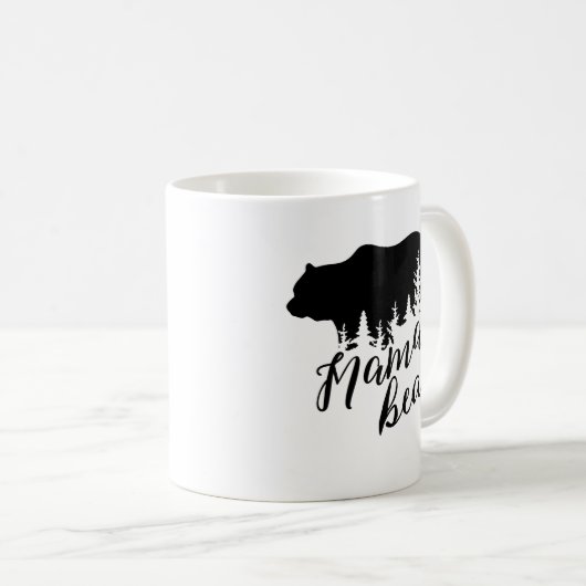 Rustikaler Schwarzer Mama-Bär und Evergreen Trees Kaffeetasse (VorderseiteRechts)