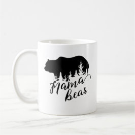 Rustikaler Schwarzer Mama-Bär und Evergreen Trees Kaffeetasse