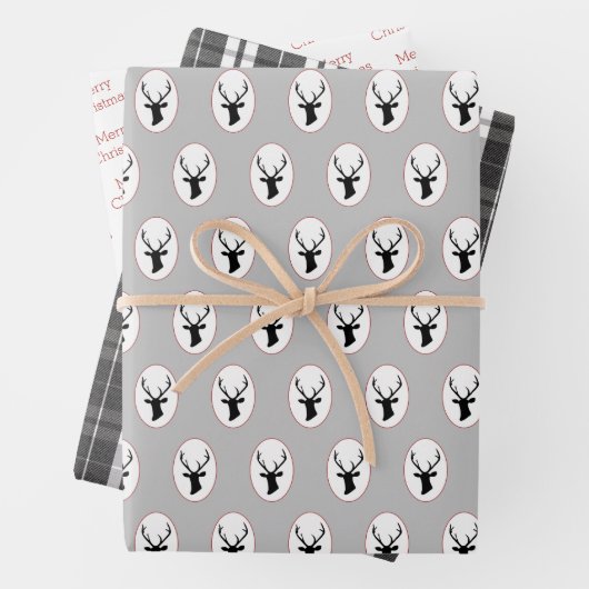 Rustikaler Schwarzer Rentier mit Schwarz-Weiß-Tart Geschenkpapier Set (Beispiel)