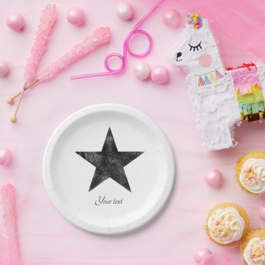 Rustikaler schwarzer Stern personalisiert Pappteller (Party)