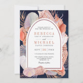 Rustikaler Seashell Nautical Navy Blue QR Code Hoc Einladung (Vorderseite)