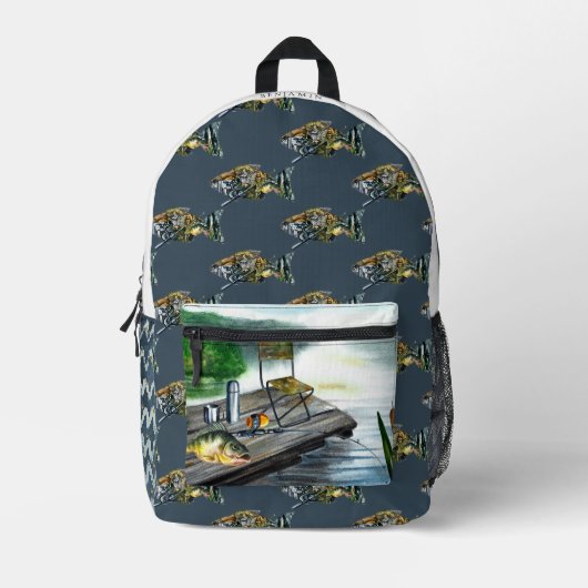 Rustikaler See Fischen | Monogramm Bedruckter Rucksack (Vorderseite)