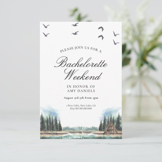 Rustikaler See & Wald Einladung Wasserfarbe (Stehend Vorderseite)