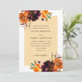 Rustikaler Senf Gelber Lila Burgunder Blütenfall Einladung (Stehend Vorderseite)