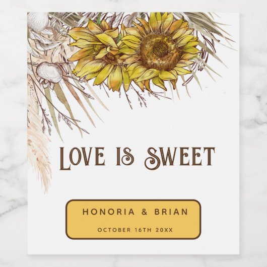 Rustikaler Senf Sonnenblume Weinetikett (Einzelnes Label)