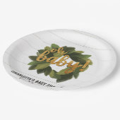 Rustikaler Shiplap Baby-Duschen-Papier-Teller Pappteller (Schrägansicht)