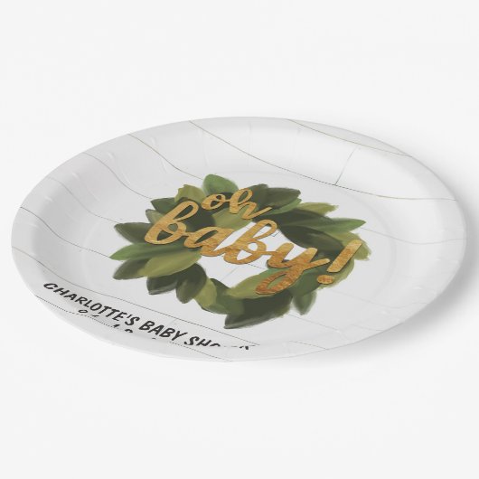 Rustikaler Shiplap Baby-Duschen-Papier-Teller Pappteller (Schrägansicht)