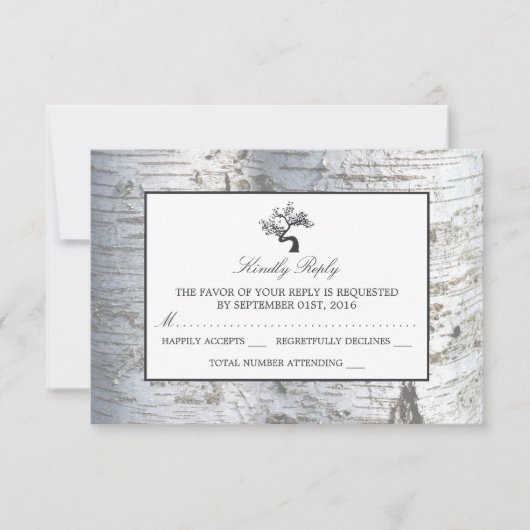 Rustikaler Silberbaum Hochzeit RSVP (Vorderseite)