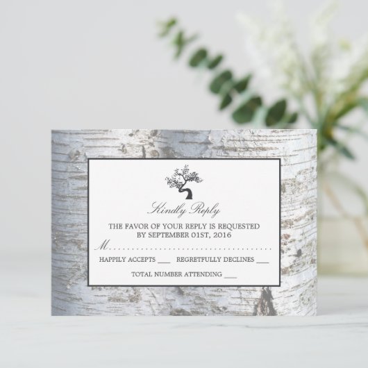 Rustikaler Silberbaum Hochzeit RSVP (Stehend Vorderseite)