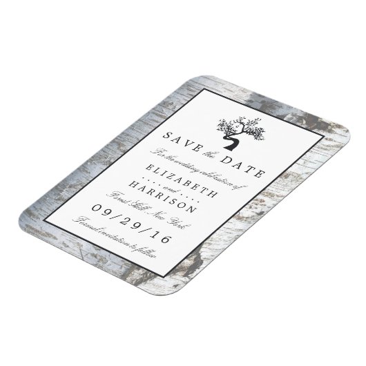 Rustikaler Silberbaum Save the Date Magnet (Linke Seite)
