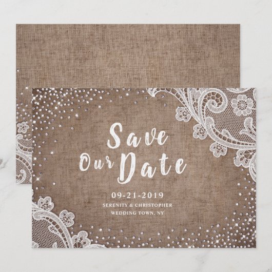 Rustikaler Silberleinensilber Glitzer Save the Dat Date (Vorne/Hinten)