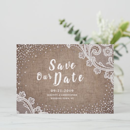 Rustikaler Silberleinensilber Glitzer Save the Dat Save The Date (Stehend Vorderseite)