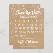 Rustikaler Silberner Liebe Herzkalender Save the D Ankündigungspostkarte (Vorne/Hinten)