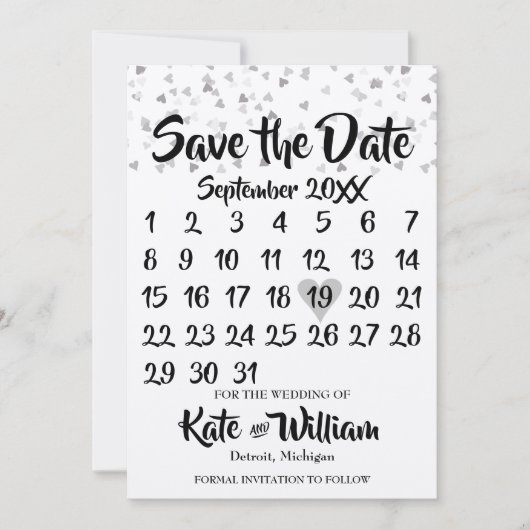 Rustikaler Silberner Liebe Herzkalender Save the D Date (Vorderseite)