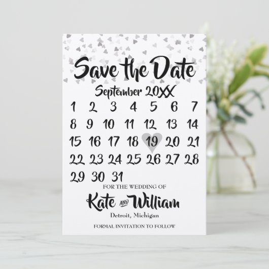 Rustikaler Silberner Liebe Herzkalender Save the D Save The Date (Stehend Vorderseite)