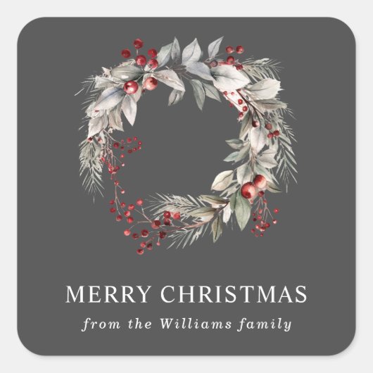 rustikaler silberner Winterblumenkranz Quadratischer Aufkleber (Vorderseite)