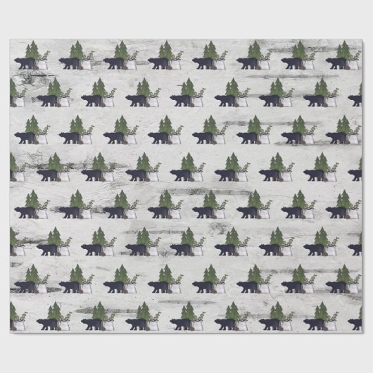 Rustikaler Silhouette Bär und Bäume auf Birke Geschenkpapier (Flach)