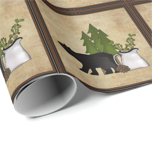 Rustikaler Silhouette Bär und Bäume Geschenkpapier (Rolleneckpunkt)