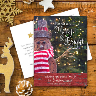 Rustikaler Snowman Days Be Merry Bright Script Nie Feiertagspostkarte
