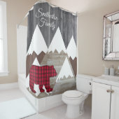 Rustikaler Snowy Mountain Red Black Buffalo Karo B Duschvorhang (Beispiel)