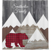 Rustikaler Snowy Mountain Red Black Buffalo Karo B Duschvorhang (Vorderseite)