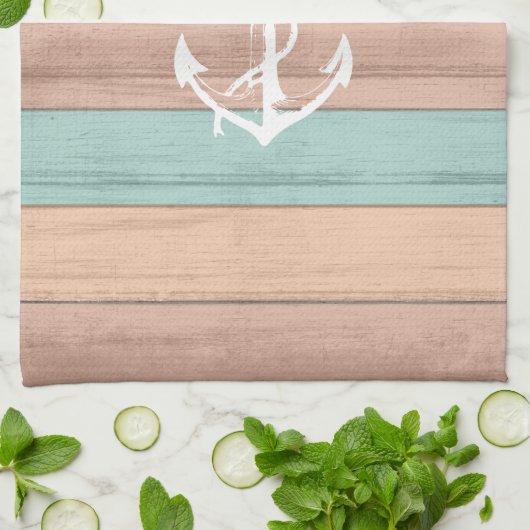 Rustikaler Sommer Beach Wood Nautical Stripes & An Handtuch (Gefaltet)