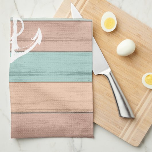 Rustikaler Sommer Beach Wood Nautical Stripes & An Handtuch (Viertel Falte)