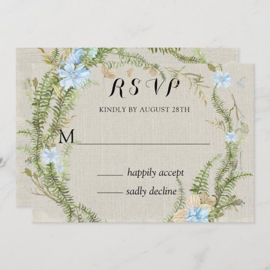 Rustikaler Sommer-Fern-West-Hochzeit Rsvp Einladung (Vorne/Hinten)