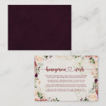 Rustikaler Sommer Floral Calligraphy Honeymoon Wis Begleitkarte<br><div class="desc">Diese rustikale Sommerkalligrafie Flitterwochen Wunschzettel ist perfekt für eine einfache Hochzeit. Die Blume sind bordeauxrot,  rosa und rot,  das Wasser ist mit grünen Blätter in einem bräunlichen Hintergrund.</div>