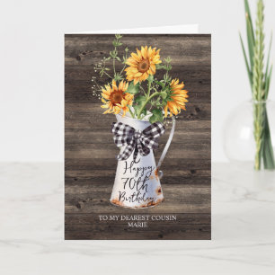 Rustikaler Sonnenblume Cousin 70. Geburtstag Karte