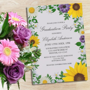 Rustikaler Sonnenblume Daisy Bloral Abschluss Einladung