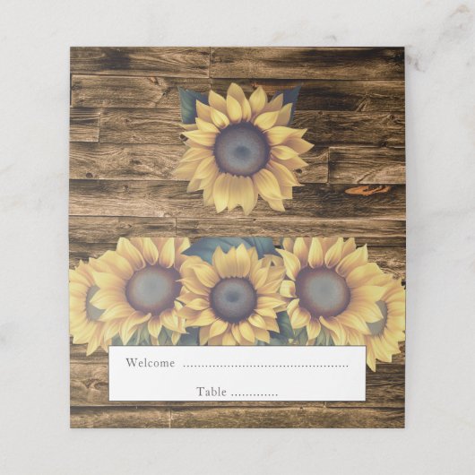 Rustikaler Sonnenblume-Empfang Platzkarte (Außenseite Aufgefaltet)