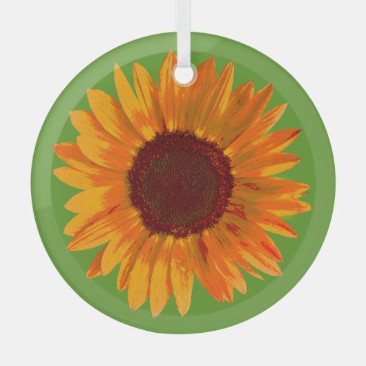 Rustikaler Sonnenblumen-Bauernhof Charm Suncatcher Ornament Aus Glas (Vorderseite)