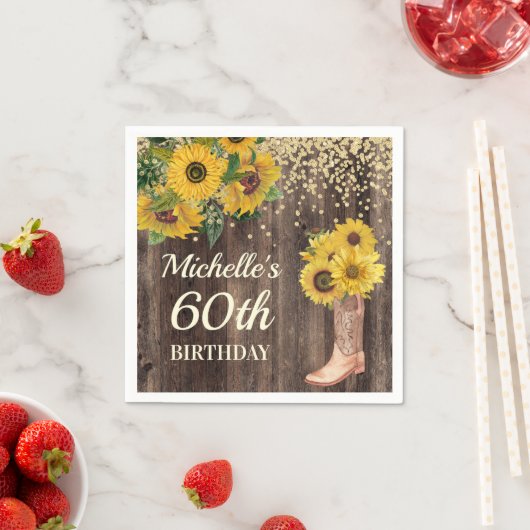 Rustikaler Sonnenblumen Glitzer Stiefel Holz 60. G Serviette (Beispiel)