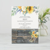 Rustikaler Sonnenblumen-Redneck Holz Einladung (Stehend Vorderseite)