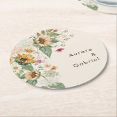 Rustikaler Sonnenblumenbeige Hochzeitspapier-Unter Runder Pappuntersetzer (Angewinkelt)