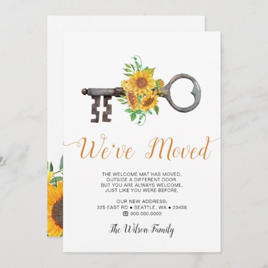 Rustikaler Sonnenblumenschlüssel, den wir bewegt h Ankündigung (Vorne/Hinten)