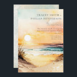 Rustikaler Sonnenuntergang Einladung<br><div class="desc">Stellen Sie sich eine faszinierende Hochzeitseinladung vor, die mit einer malerischen Aquarelldarstellung eines Strandes bei Sonnenuntergang geschmückt ist. Die Szene wird lebendig, mit lebhaften Farben und traumhaften Pinselstrichen, die ein faszinierendes Küstenambiente schaffen. Die Einladung zeigt eine atemberaubende Strandlandschaft mit sanften Wellen, die an der Küste liegen und eine goldene Sonne,...</div>