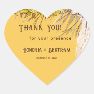 Rustikaler Spice Mustard Sunflower Bridal Herz-Aufkleber