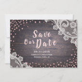 Rustikaler Spitzen und Glitzer mit Holzblüte Save Save The Date (Vorderseite)
