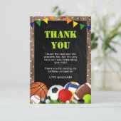 Rustikaler sportlicher Kindergeburtstag Dankeskarte (Stehend Vorderseite)