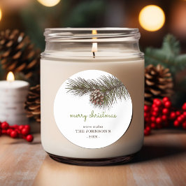 Rustikaler Sprig Pine Frohe Weihnachten Runder Aufkleber