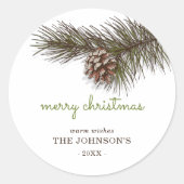 Rustikaler Sprig Pine Frohe Weihnachten Runder Aufkleber (Vorderseite)