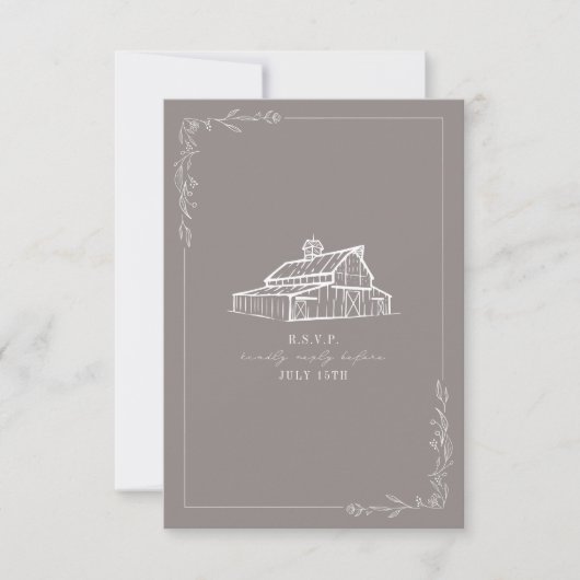 Rustikaler Stall Amethyst Gray Wedding RSVP (Vorderseite)