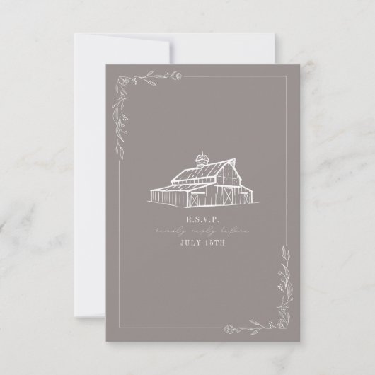 Rustikaler Stall Amethyst Gray Wedding RSVP Karte (Vorderseite)