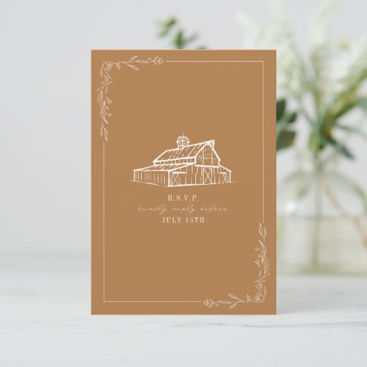 Rustikaler Stall Goldenrod Wedding RSVP (Stehend Vorderseite)