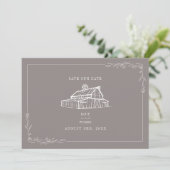 Rustikaler Stall Hochzeit Amethyst Gray Save the D Date (Stehend Vorderseite)