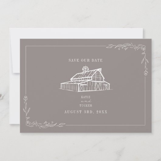 Rustikaler Stall Hochzeit Amethyst Gray Save the D Save The Date (Vorderseite)
