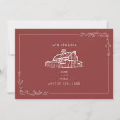 Rustikaler Stall Hochzeit Mute Red Save the Date (Vorderseite)